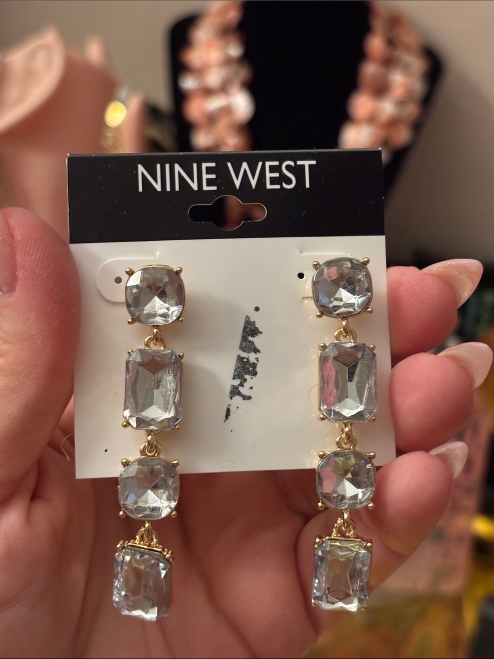 Nine West Gold-Tone Clear Crystal Linear Drop Earrings NWT